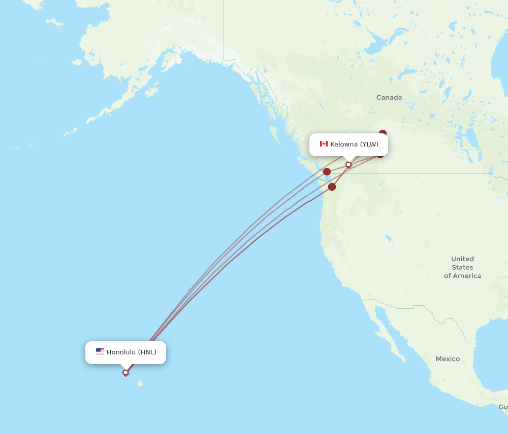 HNL to YLW flights and routes map