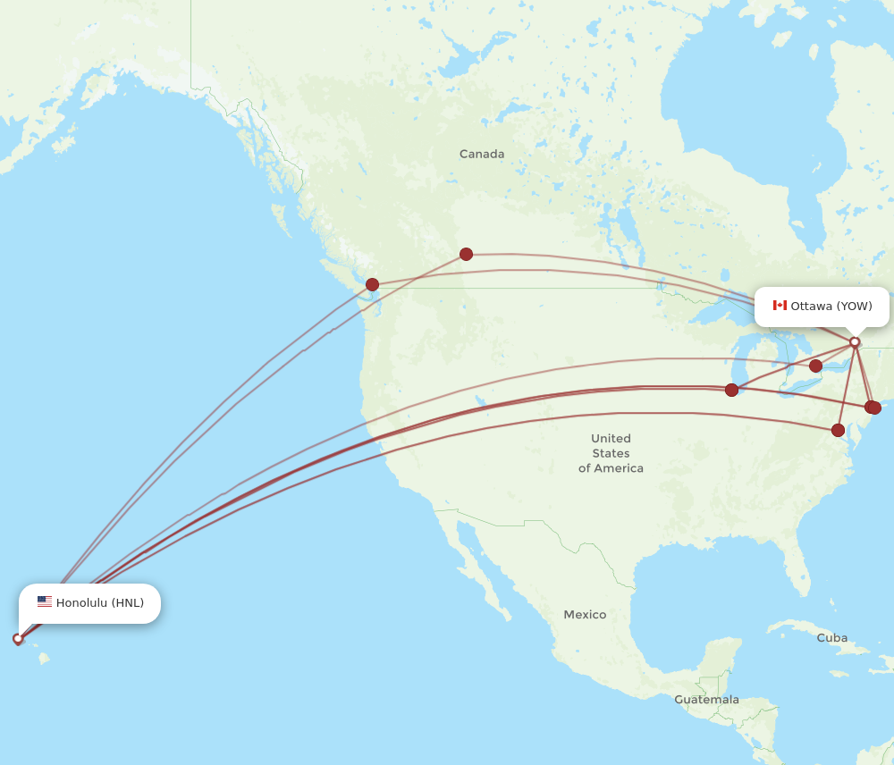 HNL to YOW flights and routes map