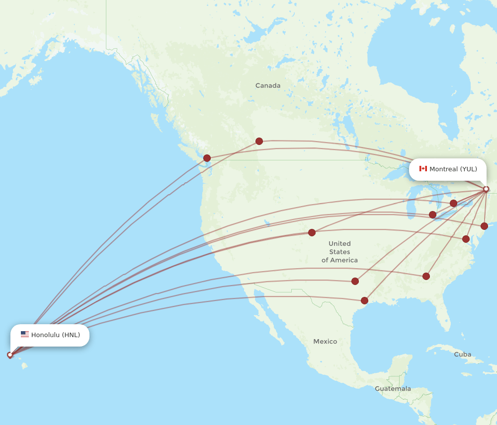 HNL-YUL flight routes