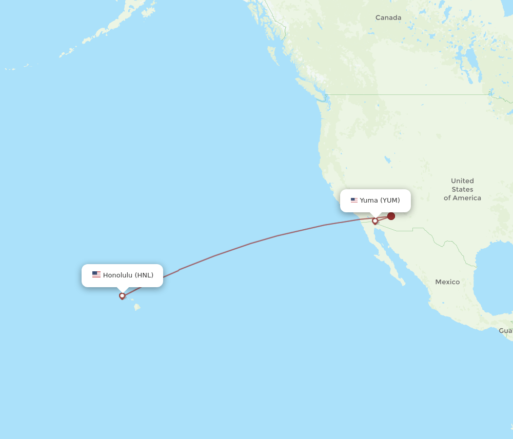 HNL to YUM flights and routes map
