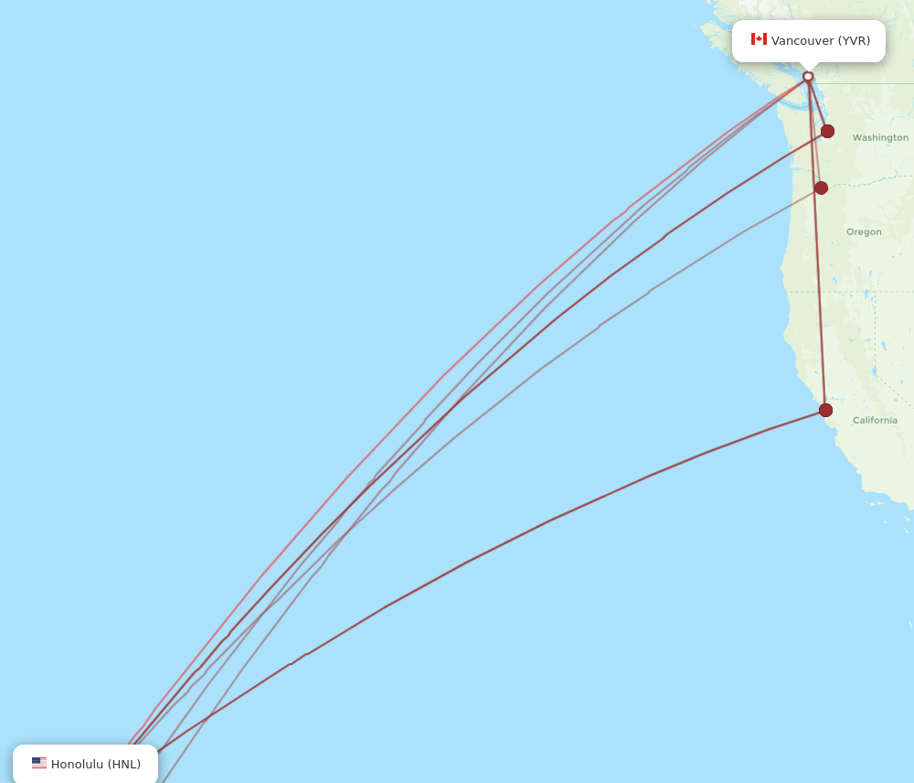 HNL to YVR flights and routes map