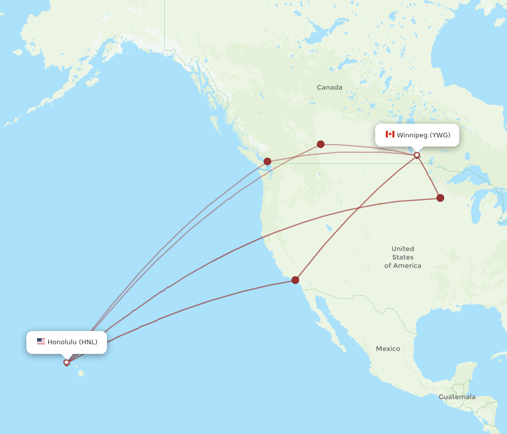 HNL to YWG flights and routes map