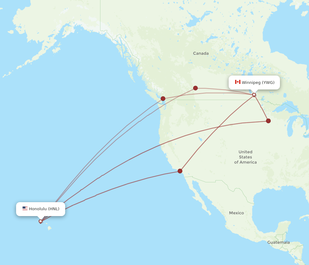 HNL-YWG flight routes