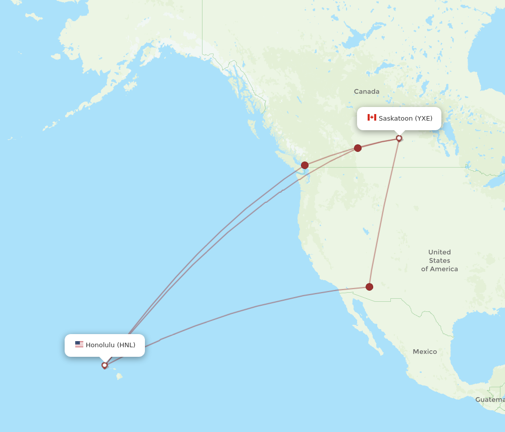 HNL to YXE flights and routes map