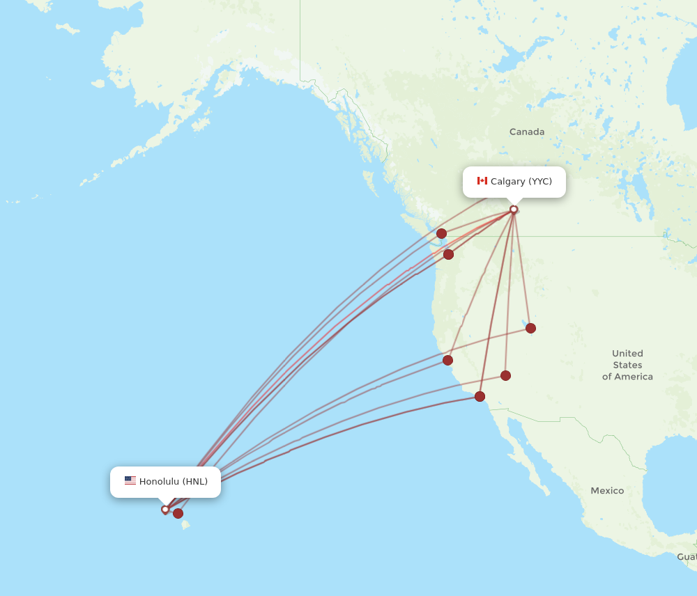 HNL to YYC flights and routes map
