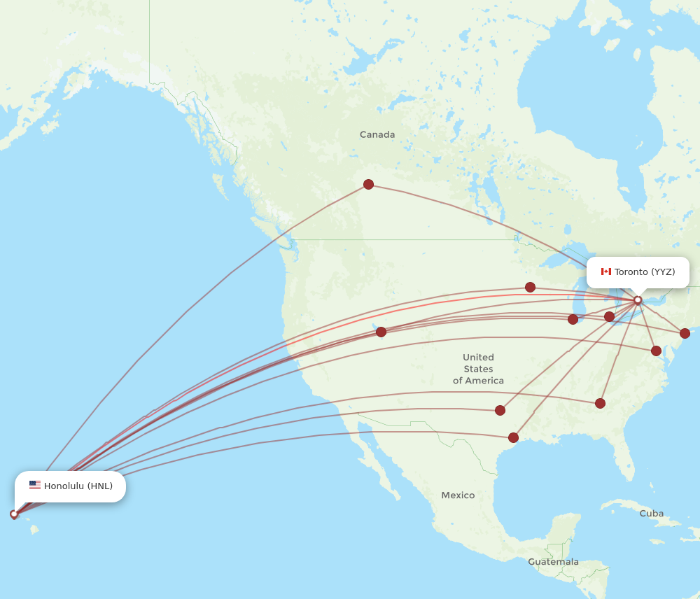 HNL to YYZ flights and routes map