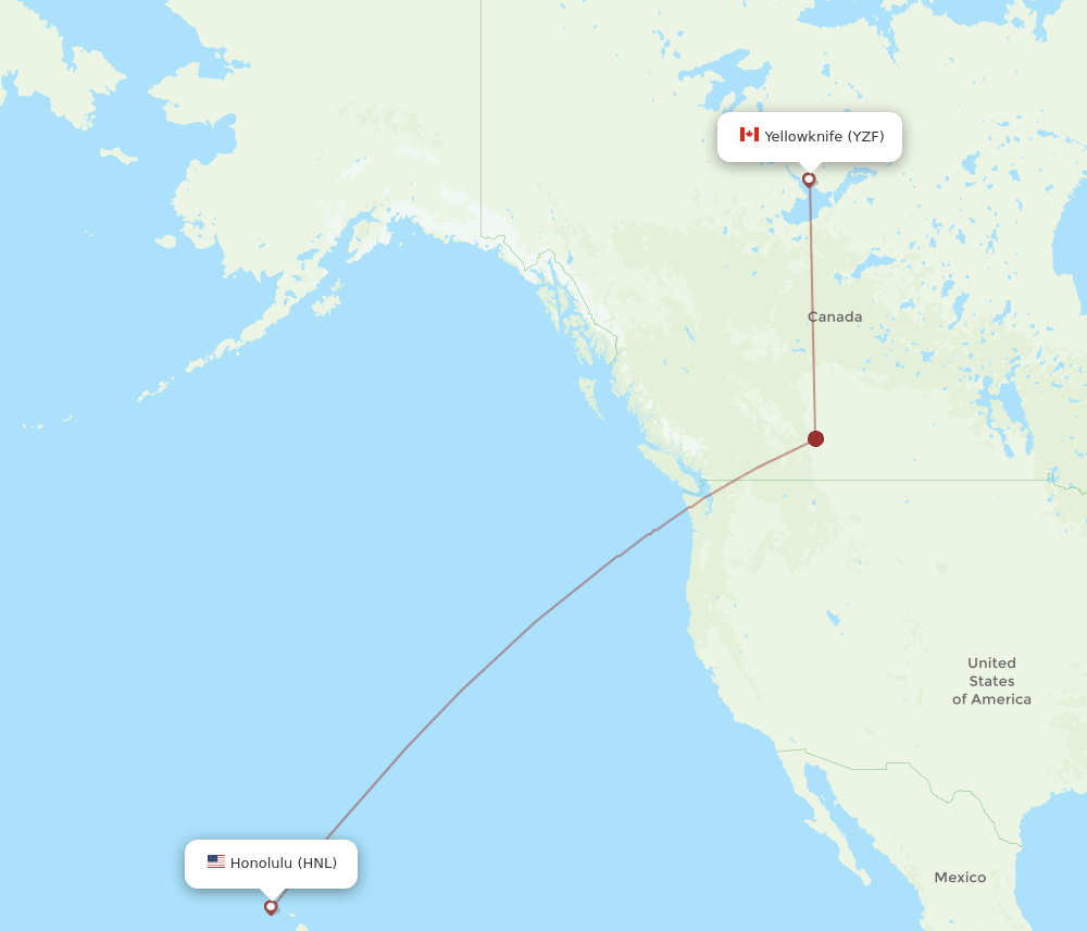 Yellowknife - Honolulu route map and flight paths