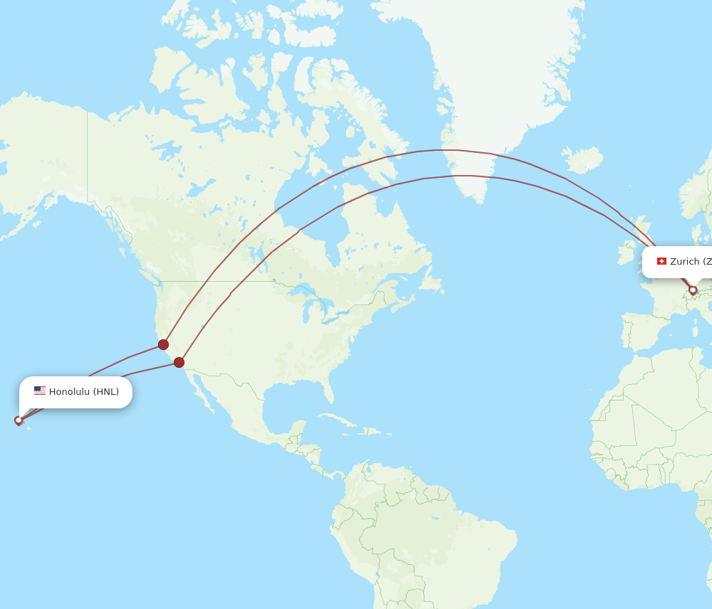 HNL-ZRH flight routes
