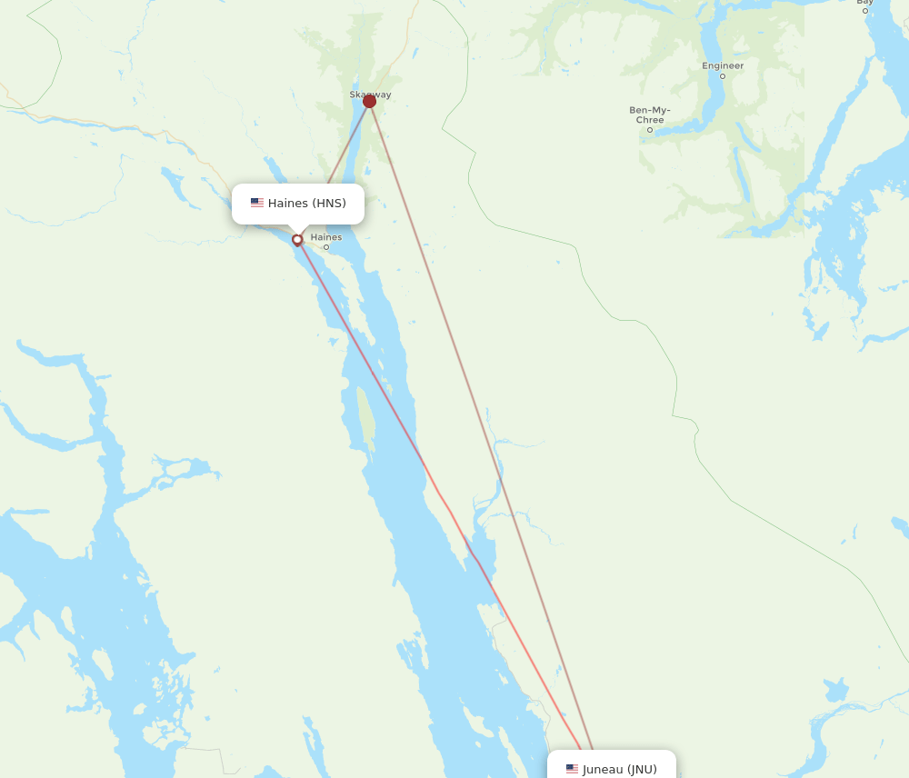 Haines - Juneau route map and flight paths