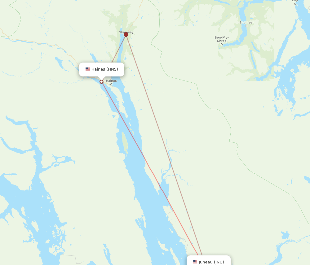 HNS to JNU flights and routes map