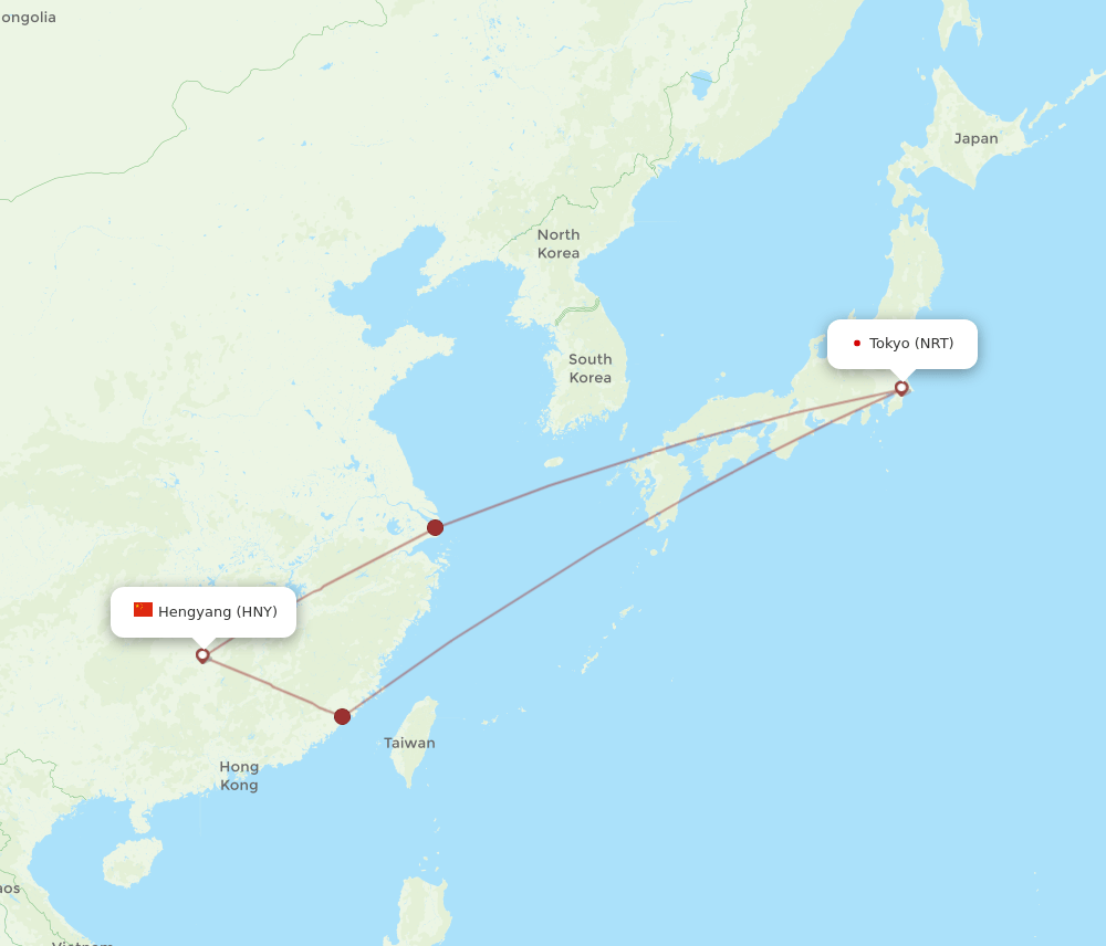 Tokyo - Hengyang route map and flight paths