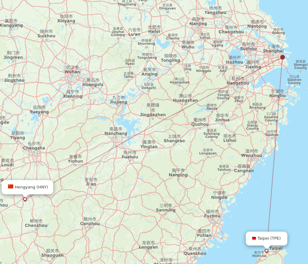 Taipei - Hengyang route map and flight paths