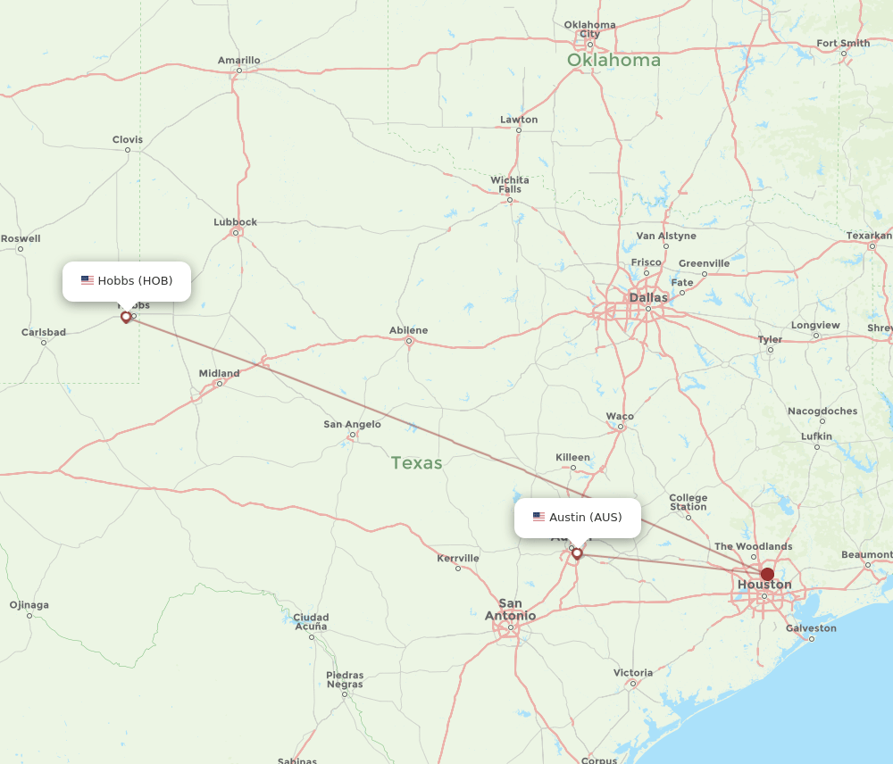 HOB to AUS flights and routes map
