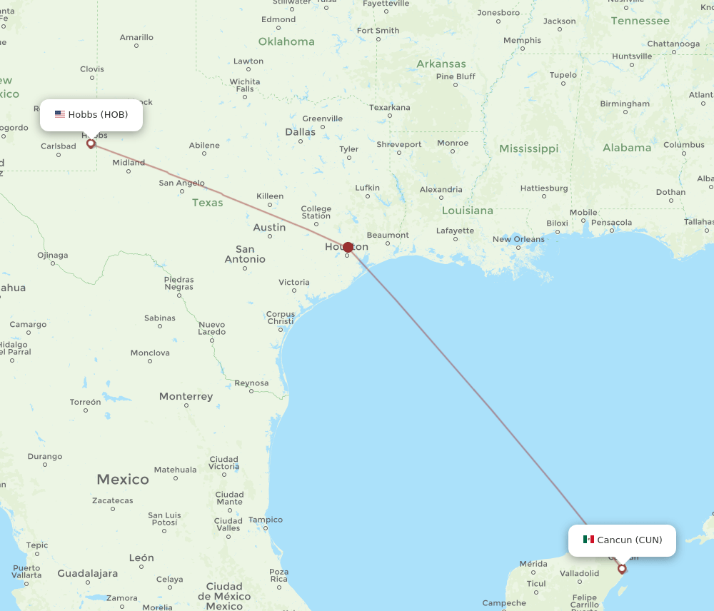 HOB-CUN flight routes