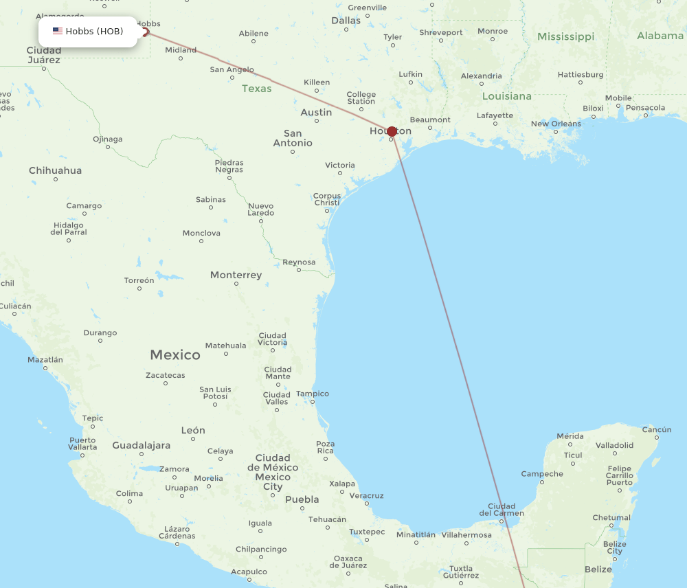 HOB-GUA flight routes