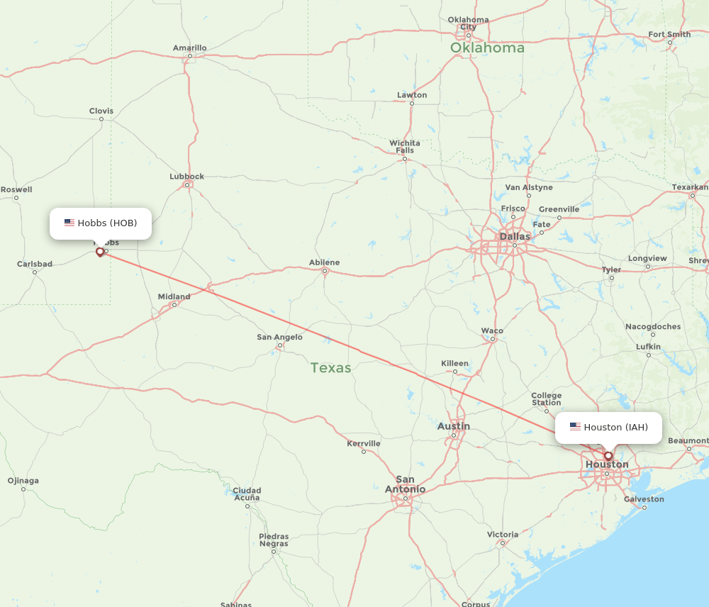 Hobbs - Houston route map and flight paths