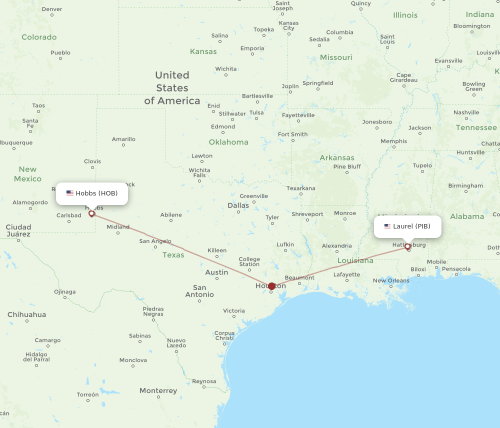 HOB-PIB flight routes