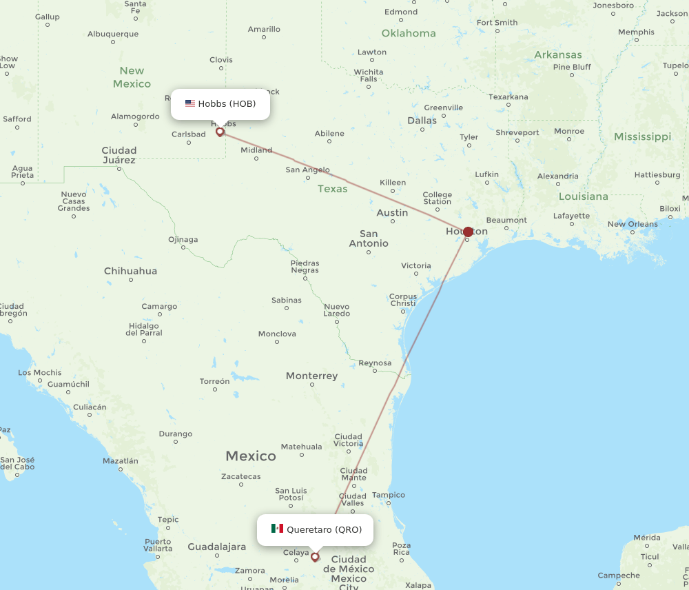 HOB-QRO flight routes