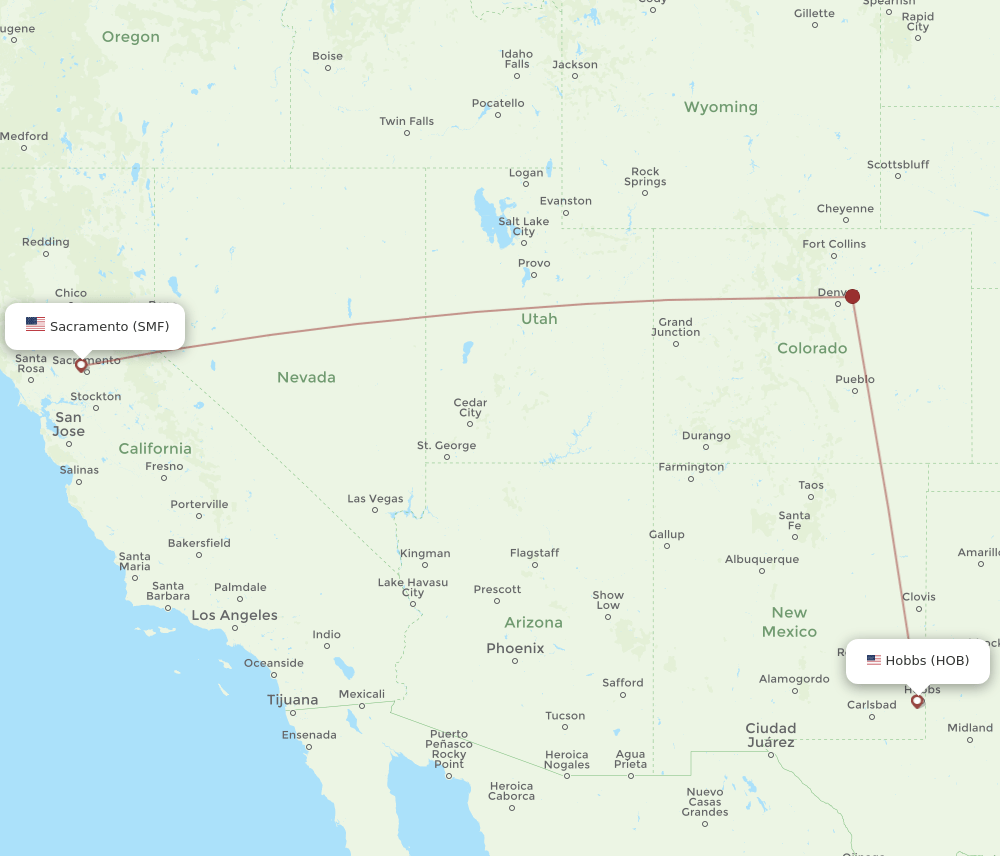 HOB to SMF flights and routes map