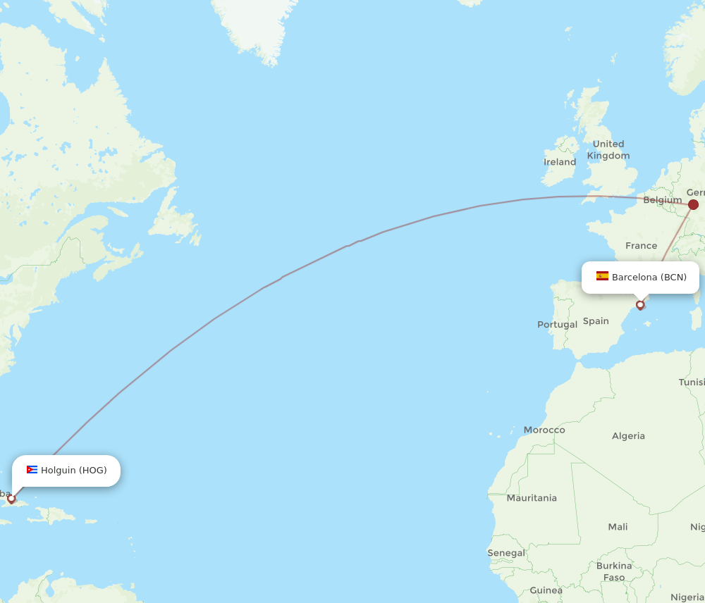HOG-BCN flight routes
