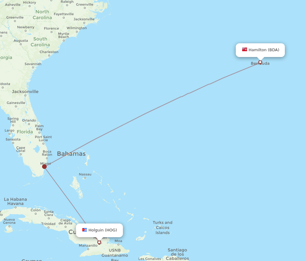 HOG-BDA flight routes