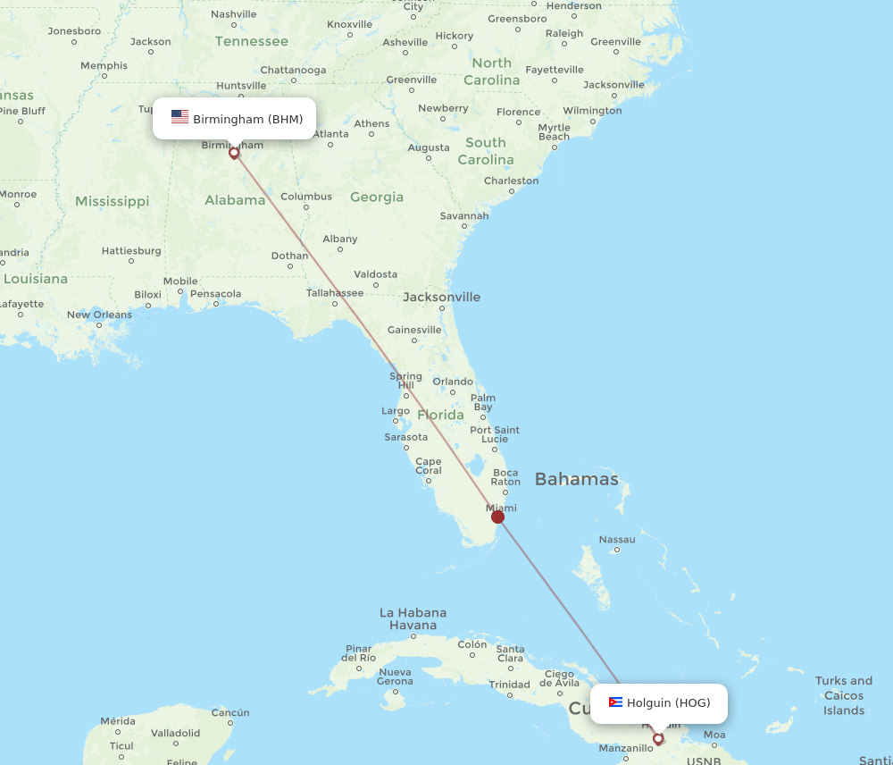 HOG-BHM flight routes