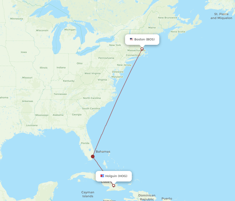 HOG-BOS flight routes