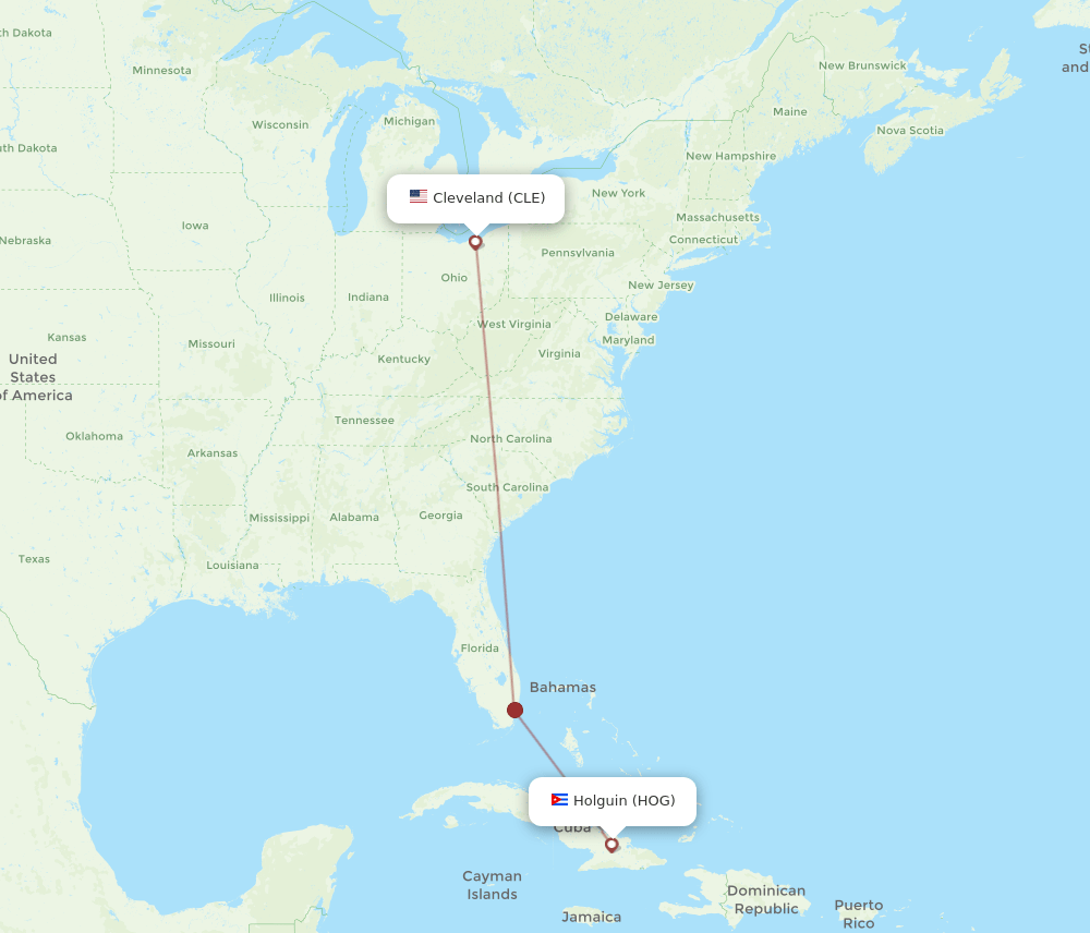 HOG-CLE flight routes