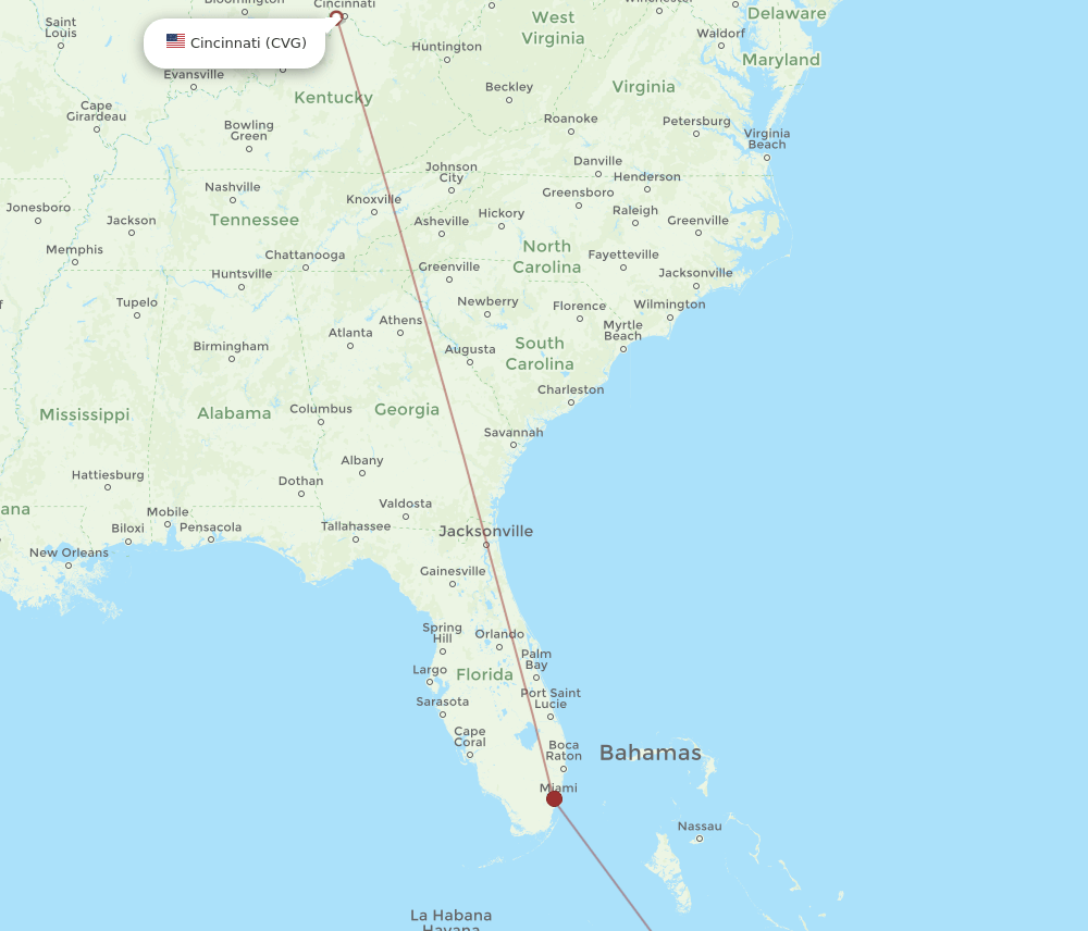 HOG to CVG flights and routes map