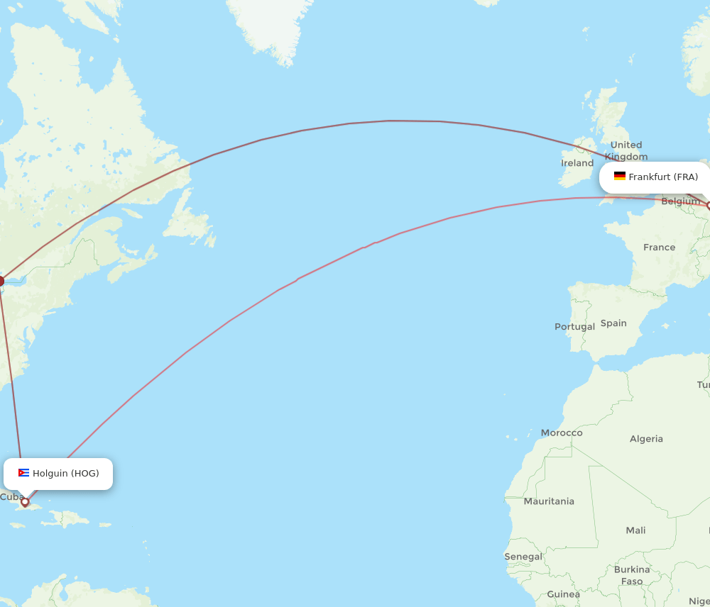 HOG-FRA flight routes