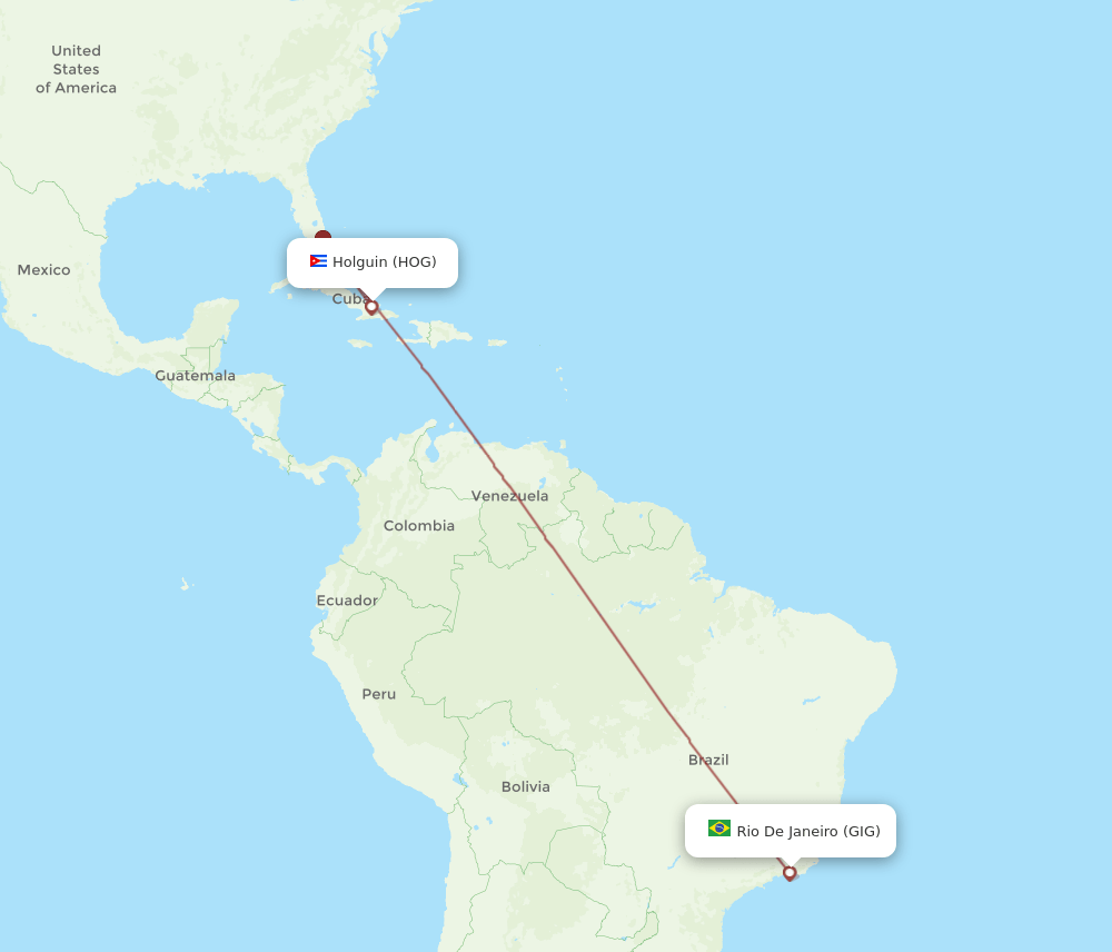 Rio De Janeiro - Holguin route map and flight paths