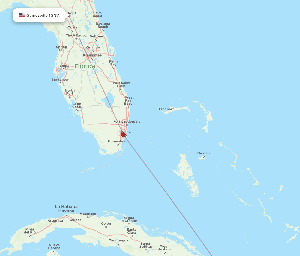 GNV to HOG flights and routes map