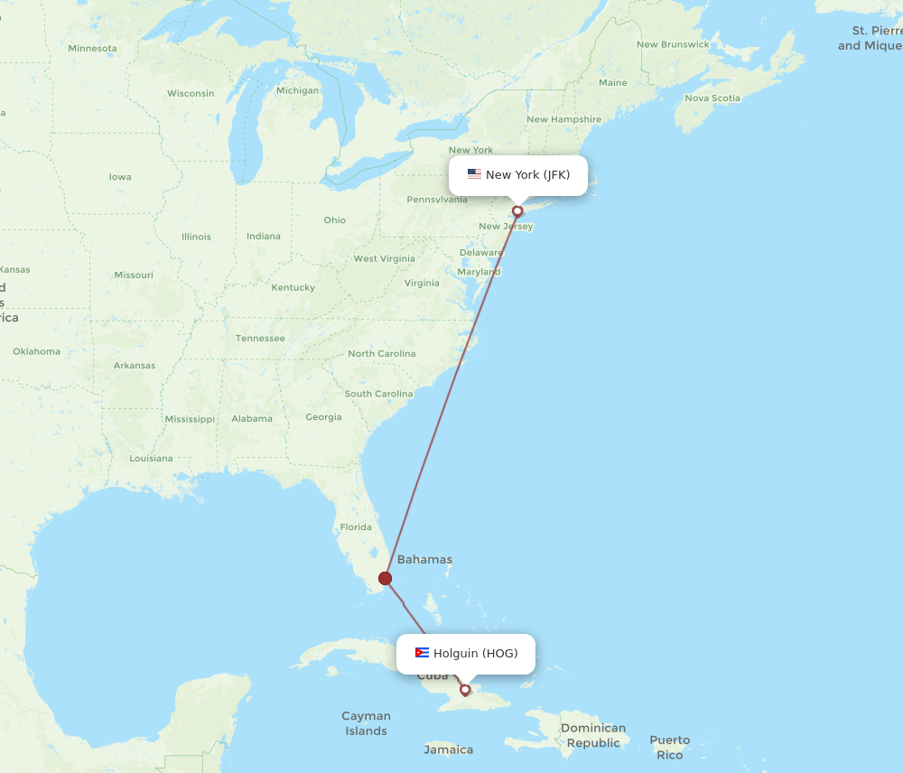 HOG-JFK flight routes