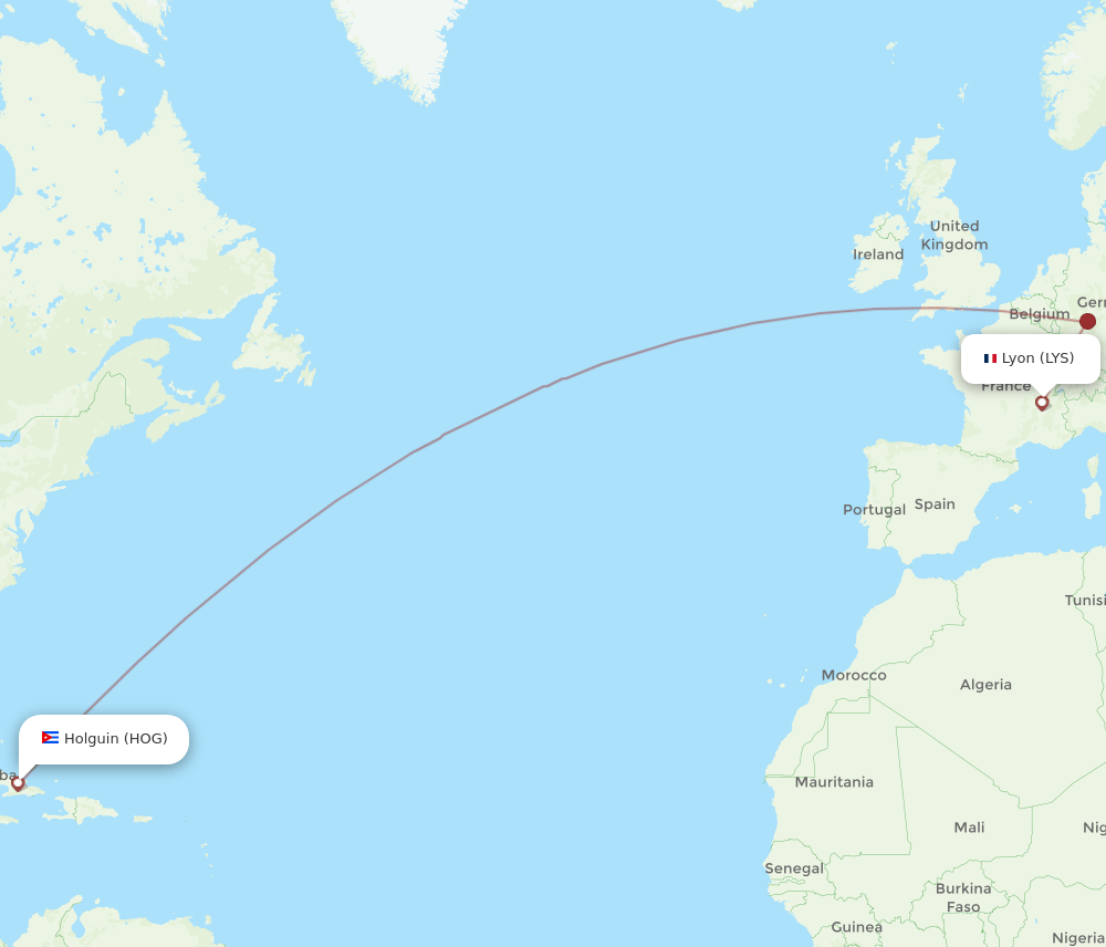 HOG to LYS flights and routes map