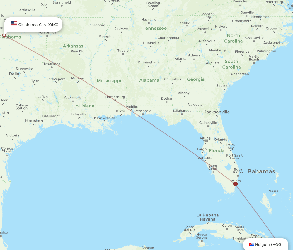 HOG-OKC flight routes