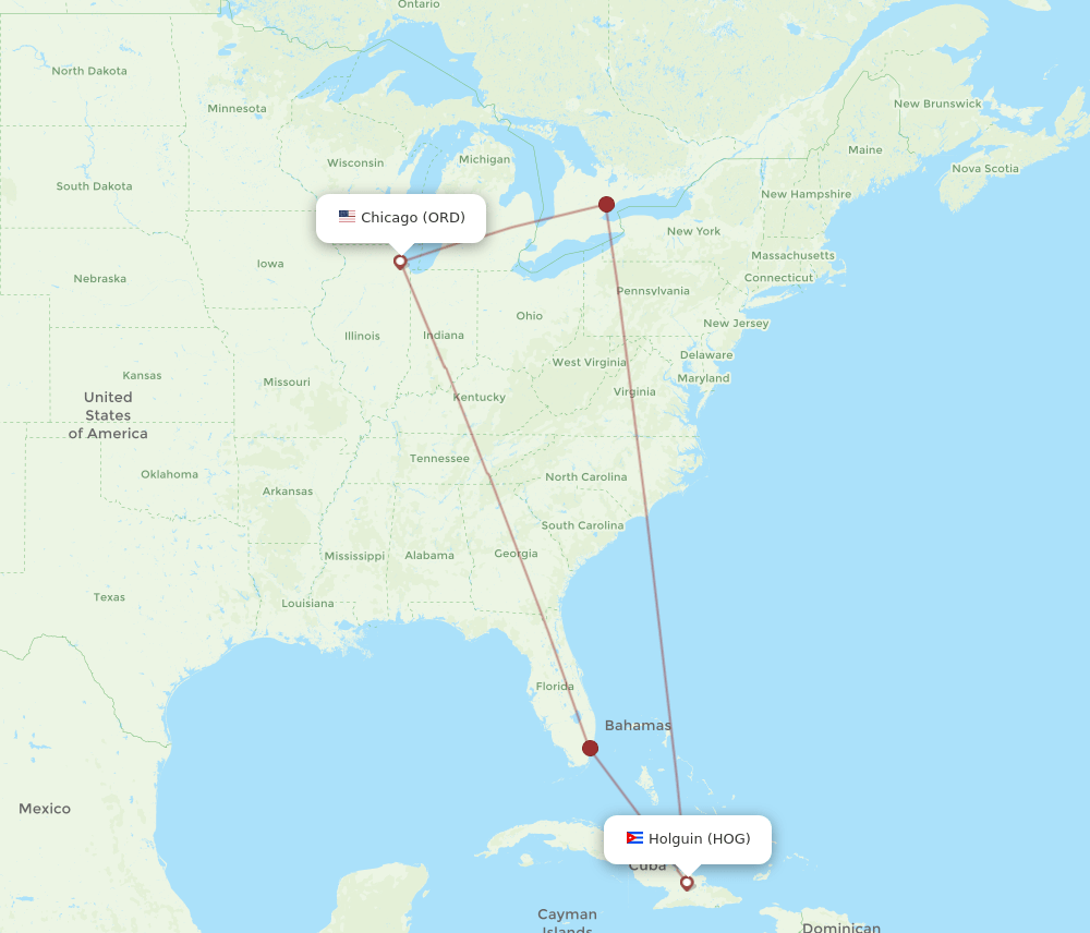 HOG-ORD flight routes