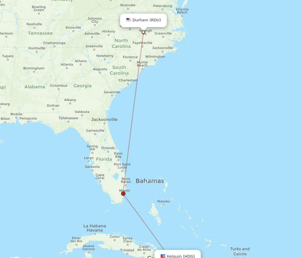 HOG-RDU flight routes