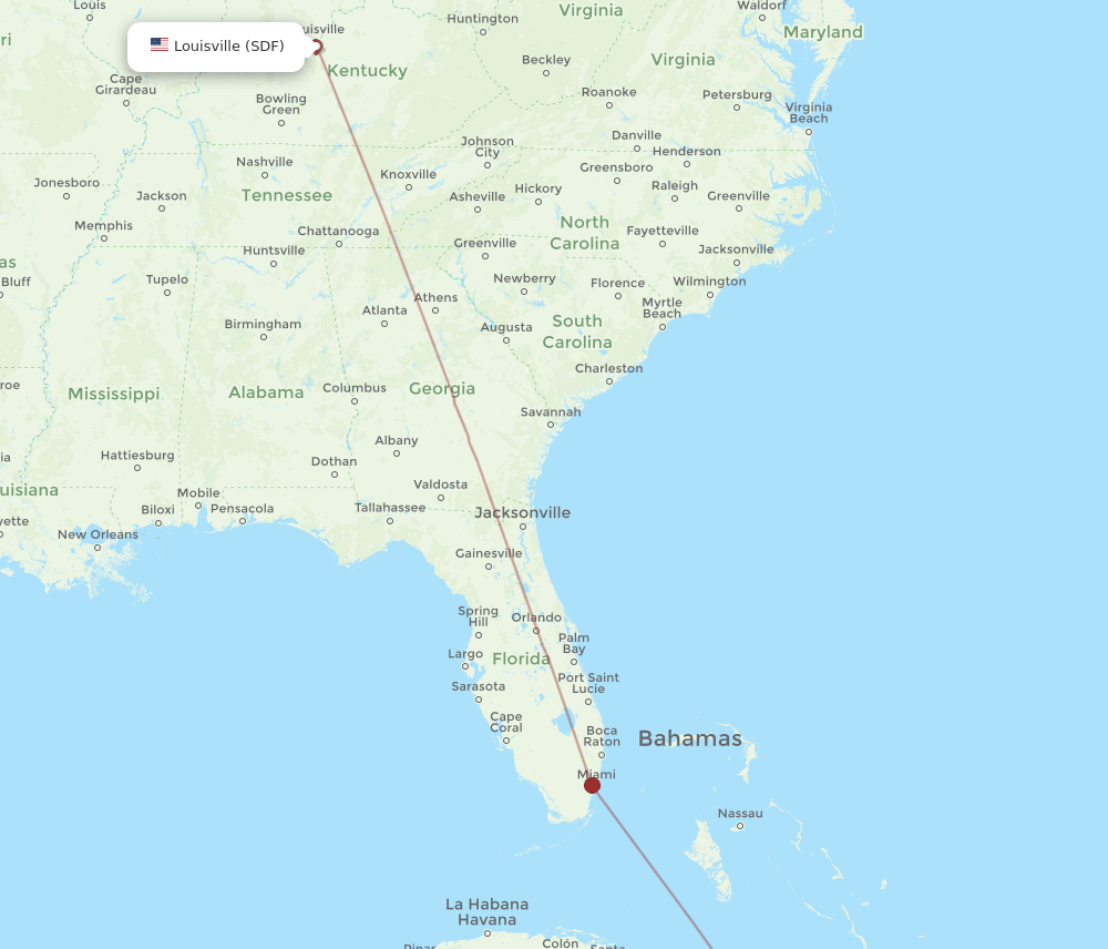 HOG to SDF flights and routes map