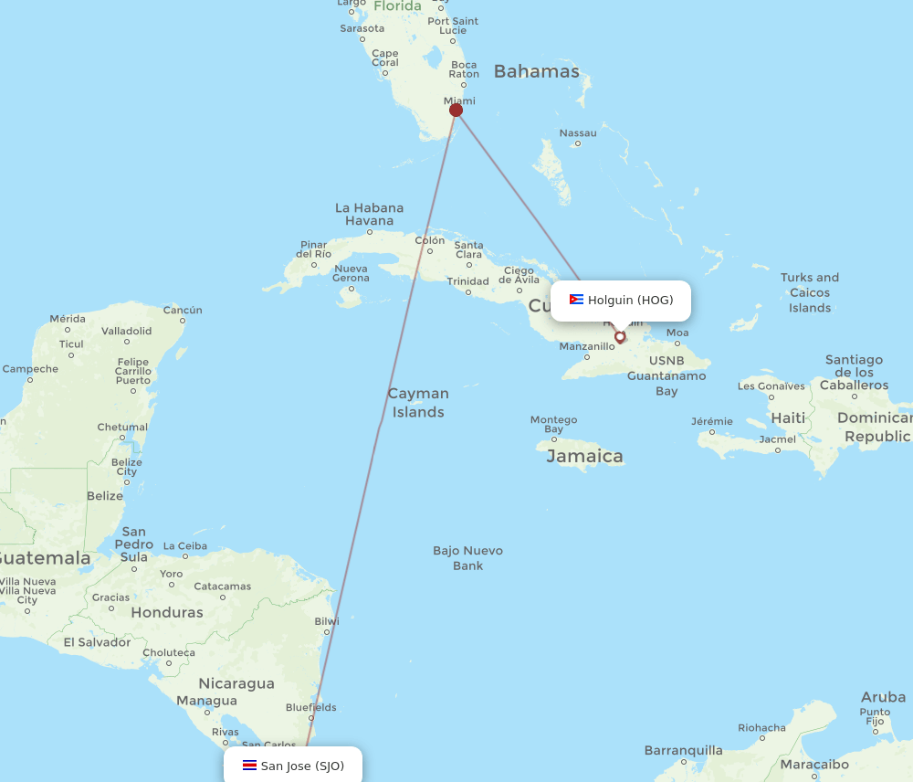 HOG-SJO flight routes