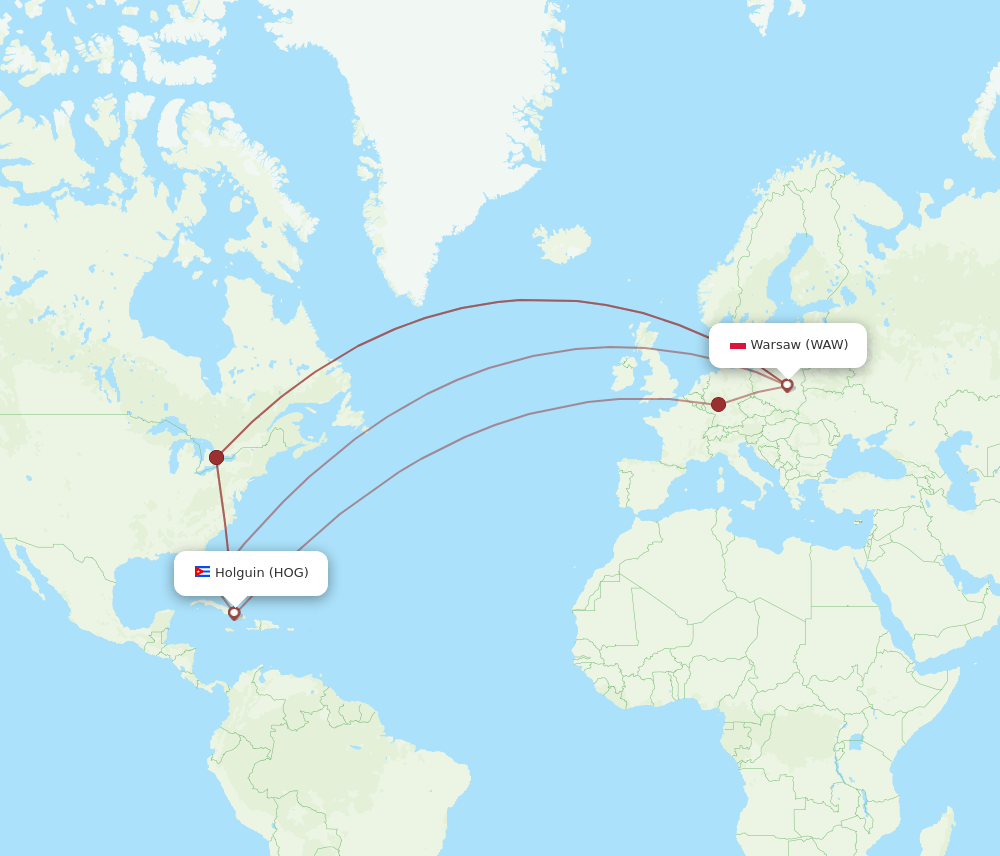 HOG-WAW flight routes
