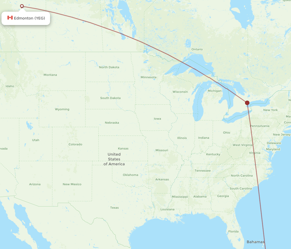 HOG to YEG flights and routes map