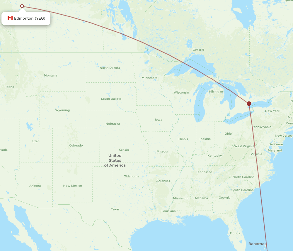 HOG-YEG flight routes