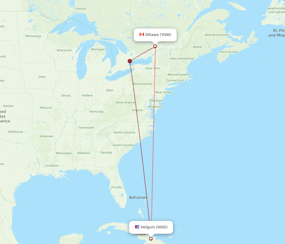 HOG-YOW flight routes