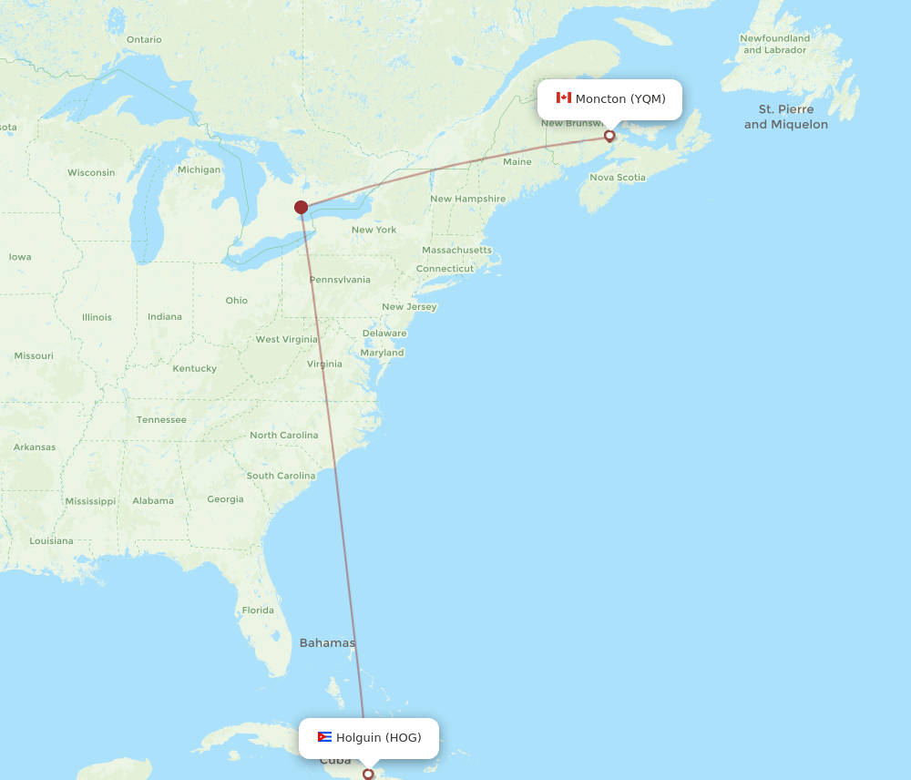 HOG-YQM flight routes