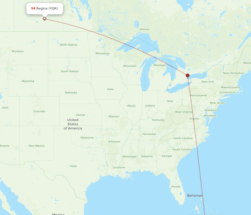 HOG-YQR flight routes