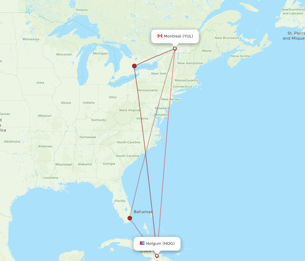 HOG-YUL flight routes