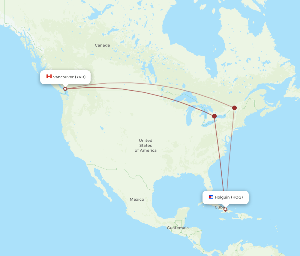 HOG-YVR flight routes