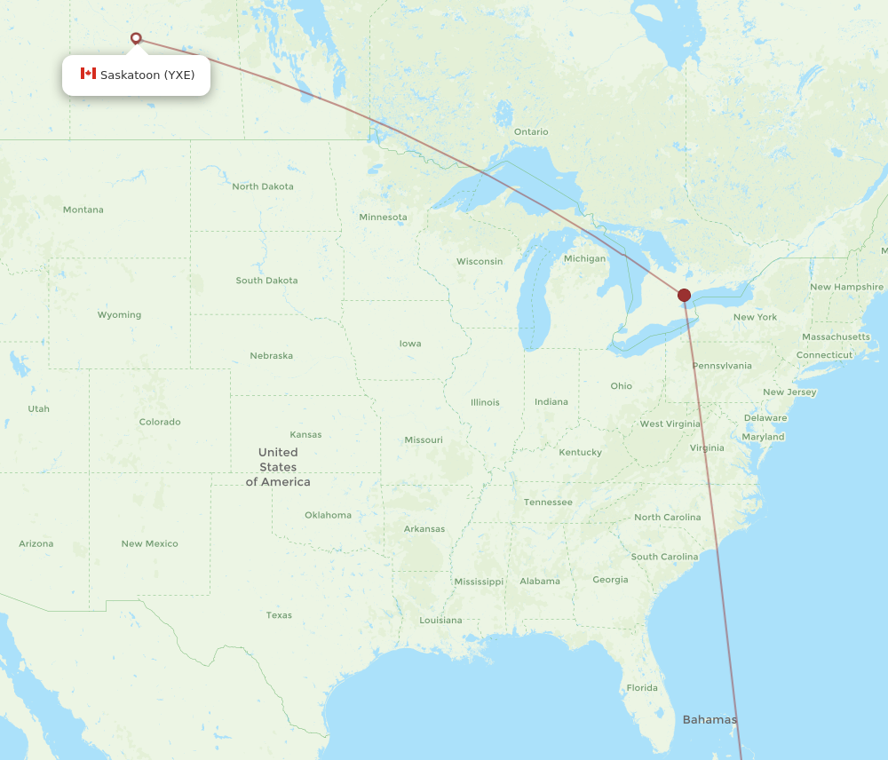 HOG to YXE flights and routes map