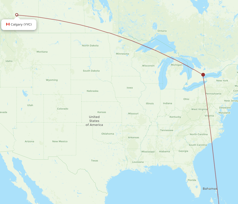 HOG to YYC flights and routes map