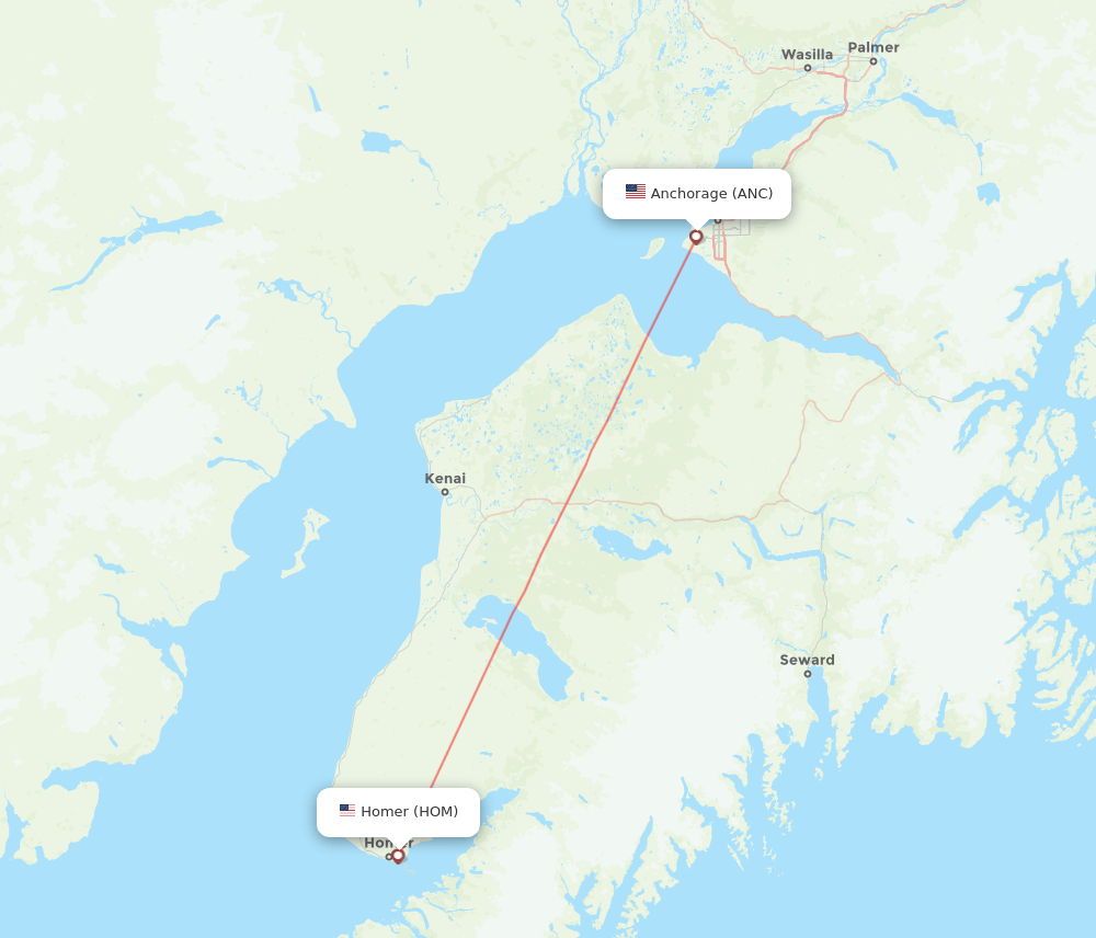 Homer - Anchorage route map and flight paths